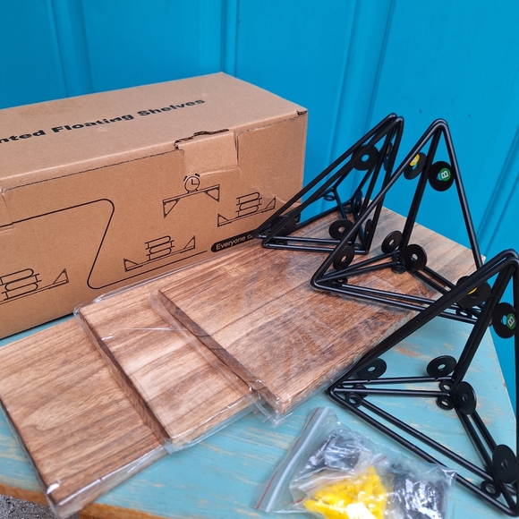 NEW Display Shelves Floating Wall Shelving w Metal Brackets Natural Wood Color - Picture 13 of 17